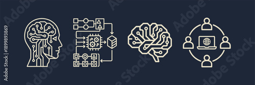 Artificial Intelligence Machine Learning and Global Digital Collaboration Icons