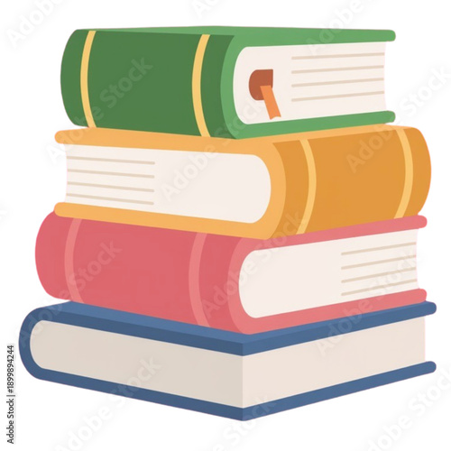 A stack of colorful books with different covers and pages stacked horizontally