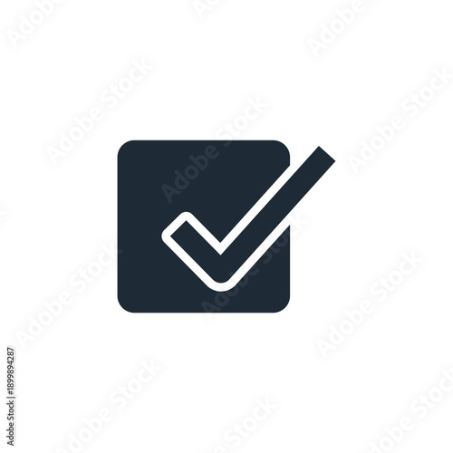 Button with a check mark. Management, control. Vector linear icon illustration isolated on white background.