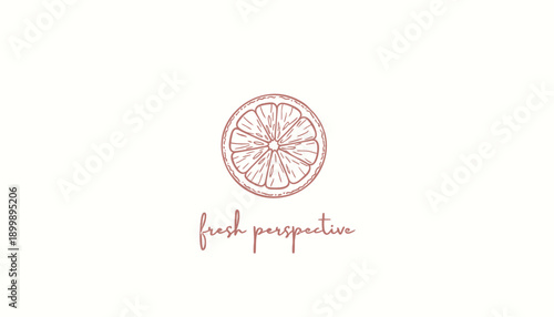 Vector citrus wheel logo with 'fresh perspective' text, for branding or marketing materials, isolated on transparent background, png