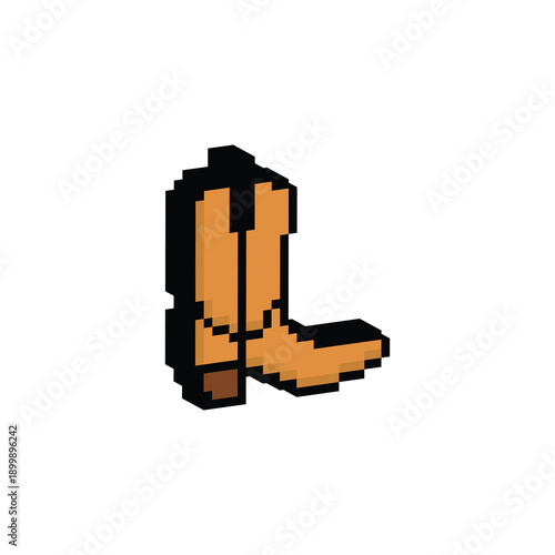 3D isometric pixel art cowboy boots 8 bit vector icon for computer game logo