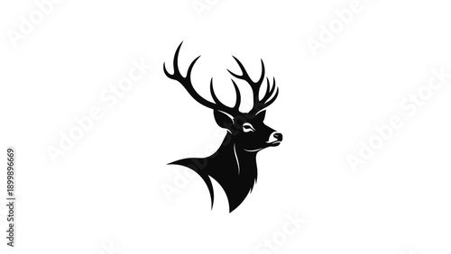 Striking Silhouette of a Majestic Stag with Antlers Against a Clean White Background