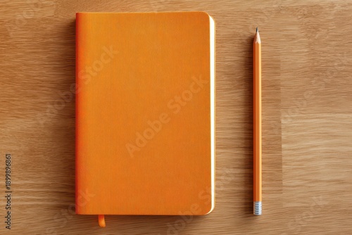 Wallpaper Mural Minimalist desk setup with a bright orange notebook and pencil Torontodigital.ca