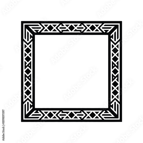 Geometric black and white frame with repeating stepped pattern