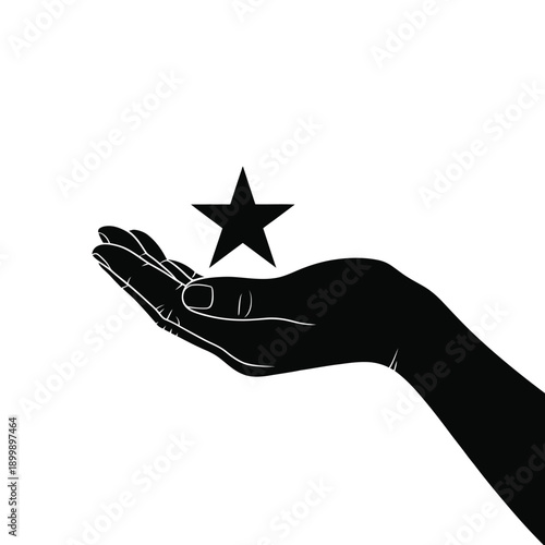 A black silhouette of a hand holding a five pointed star