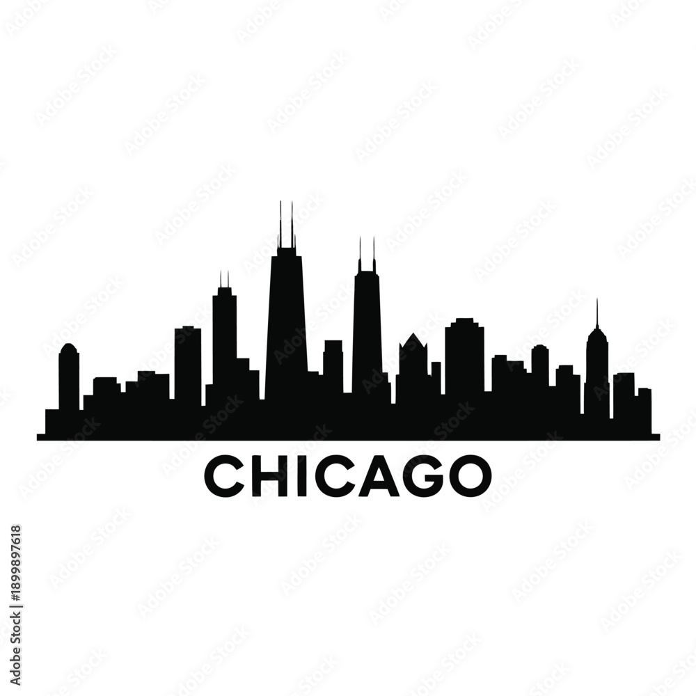 Obraz premium Chicago skyline silhouette with city name boldly displayed below