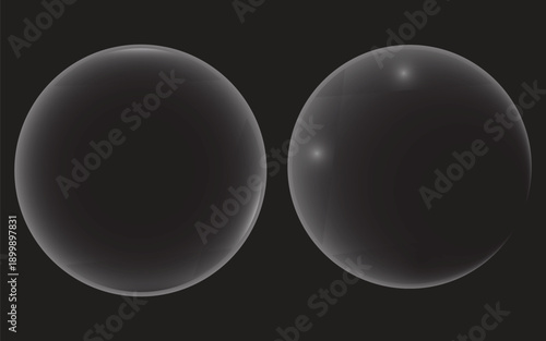 Microscopic view of two translucent spherical objects with varying surface features