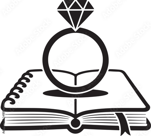 Diamond Engagement Ring on Open Book, Symbolizing Love Story and Commitment