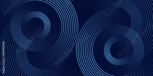Abstract blue glowing geometric lines on dark blue background. Modern shiny blue circle lines pattern. Futuristic technology concept. Suit for cover, poster