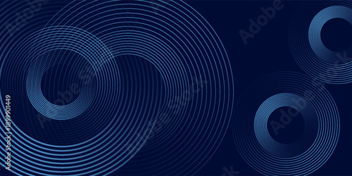 Abstract blue glowing geometric lines on dark blue background. Modern shiny blue circle lines pattern. Futuristic technology concept. Suit for cover, poster