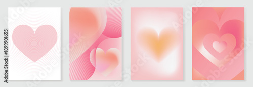 Valentines Day abstract gradient heart vector background set in pink and peach tones. Modern geometric poster templates for greeting cards invitations banners and social media.