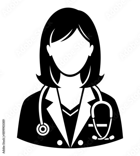Female doctor or medical professional icon in black and white