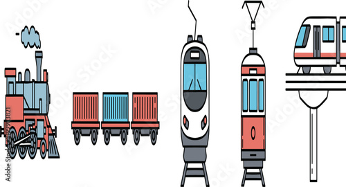 Comprehensive Rail Transit Icon Pack with Tram and Monorail Designs.