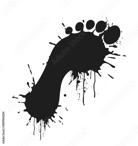 wet muddy messy bare foot footprint paint splatter element vector illustration isolated on transparent background
