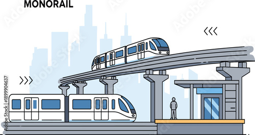 Monorail Icon Elements Set for Urban Transportation.