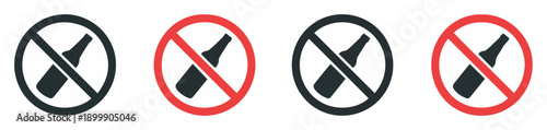 no alcohol prohibition warning icon set