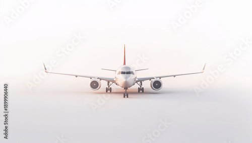 Front View of a Commercial Airplane on White Background Highlighting Symmetry, Engineering Precision, and Aerodynamic Design in Modern Aviation
