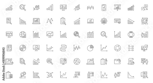 Graph and Chart icons set. Graph, finance report, income growth, economy statistic, gantt diagram, infographic, data visualization. Outline signs of analytic. Editable Stroke. Vector illustration
