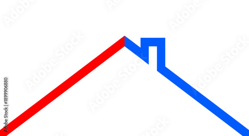 House Heating and Cooling Icon. Red and Blue Roof Line Representing Temperature Control, Energy Efficiency, HVAC, Climate Balance, and Real Estate Logo Design.
