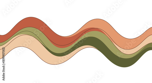 Retro 70s Wavy Stripe Border. Abstract Earth Tone Lines, Groovy Flowing Design Element.