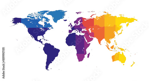 Modern World Map Vector Gradient. Segmented Earth Visualization in Vibrant Rainbow Colors for Global Data Analysis and Connectivity