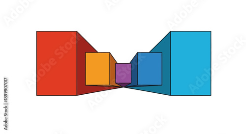 Colorful 3D Sales Funnel Diagram. Geometric Business Conversion Process Flow Chart Illustration