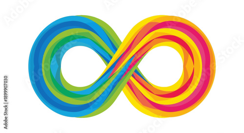 Colorful Abstract Infinity Symbol Vector Icon. Flowing layered spectrum design representing eternity, connection, and continuous energy.