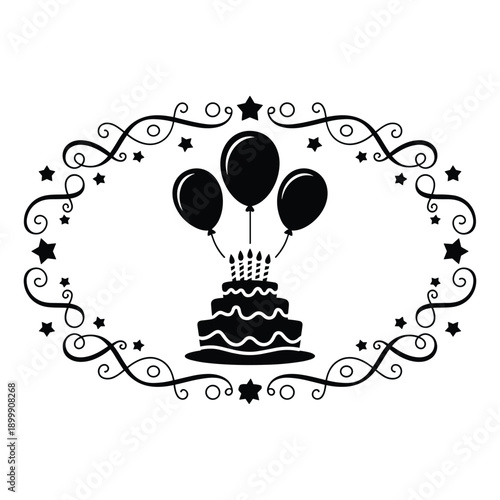 Celebration of a special occasion with a cake and balloons isolated on white background, Vector