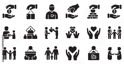 charity, donation, volunteering flat design icons. collection of modern signs for web sites, mobile apps
