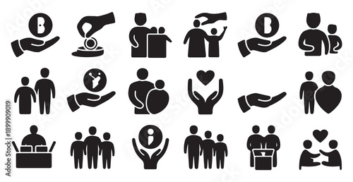 charity, donation, volunteering flat design icons. collection of modern signs for web sites, mobile apps