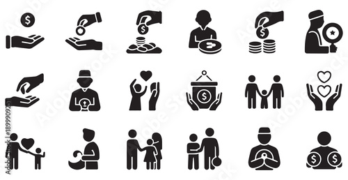 charity, donation, volunteering flat design icons. collection of modern signs for web sites, mobile apps