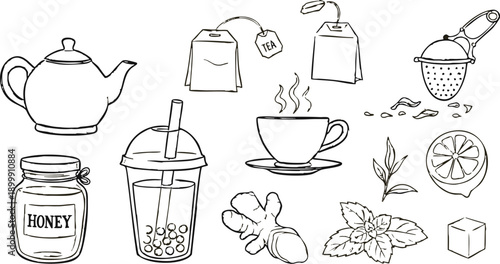 Adobe Illustrator Artwork.Italian coffee brunch. Doodle breakfast food. Italian brunch cafe. Hand drawn line icon. Menu sketch illustration. Espresso cup, dessert, croissant, coffeemaker, cake, latte.