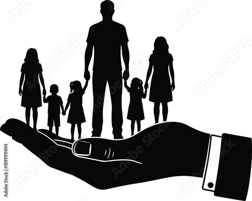 family protection insurance security care safety support trust shield silhouette concept illustration