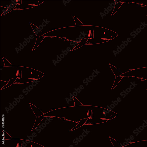 Vector Seamless Pattern of Sketch Sharks