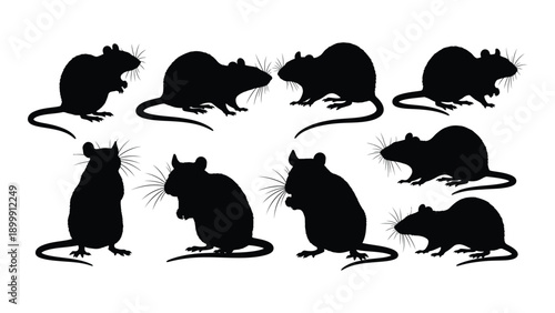 Silhouettes of various rodents showcasing different poses and activities Vector