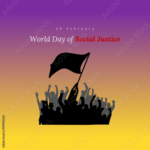 World day of social justice, 20th February awareness post for social media with large justice scale vector illustration .Social justice day banner ,poster, templet.