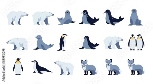 Collection of Arctic Animals in Various Poses.