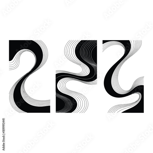 Intricate black and white design with stylized number 252 and abstract patterns isolated on white background, Vector