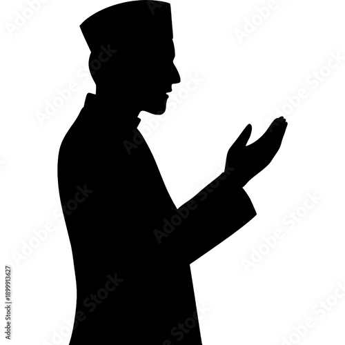 Muslim Man Standing in Prayer, Islamic Salat Qiyam Silhouette During Ramadan