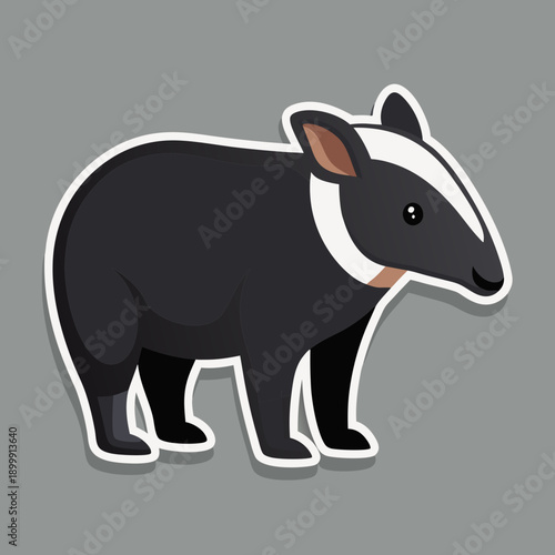 Cute tapir cartoon sticker illustration on gray background