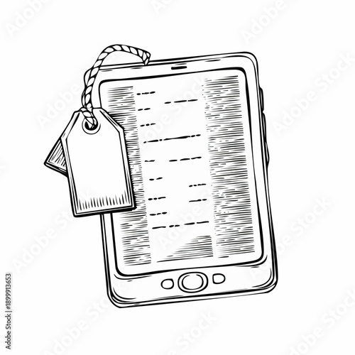 E Reader Illustration with Blank Price Tag Hanging for Purchase Deals