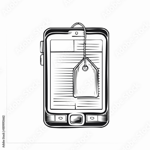 E Reader Illustration with Blank Price Tag Hanging for Purchase Deals