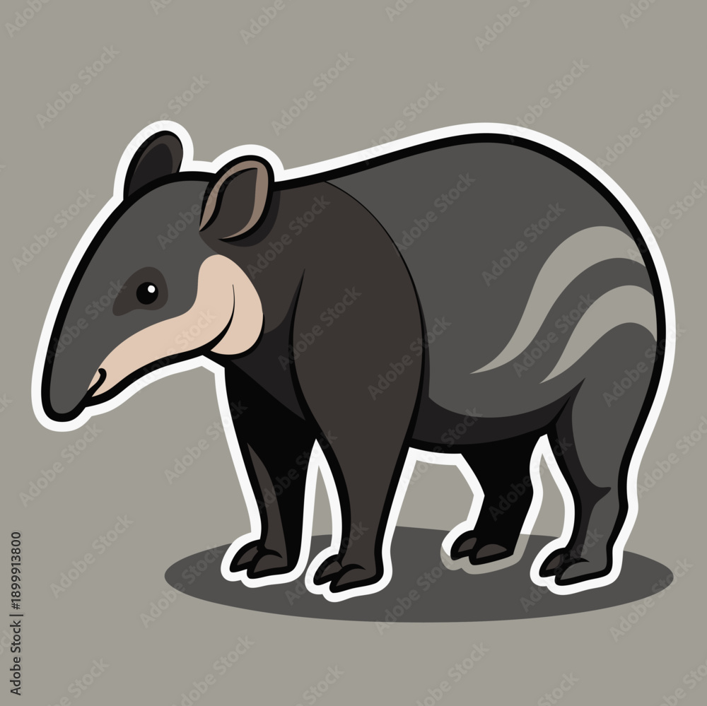Obraz premium Cartoon Tapir Illustration with Clean Lines and Simple Color