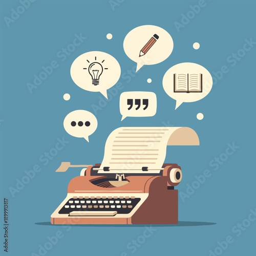 Vintage Typewriter With Speech Bubbles.