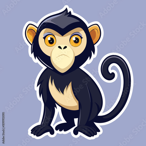 Photography Cute cartoon monkey sitting on a light purple background