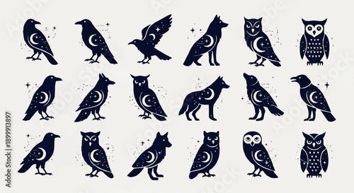 Collection of Various Owl Silhouettes.