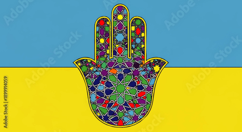 Colorful Hamsa Hand Symbol Illustration.