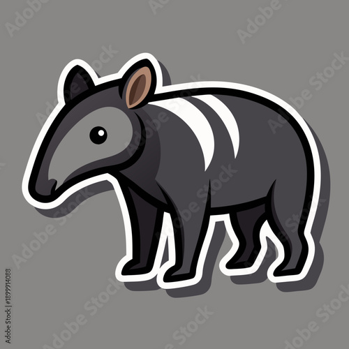 Cartoon style Malayan tapir with white stripes illustration