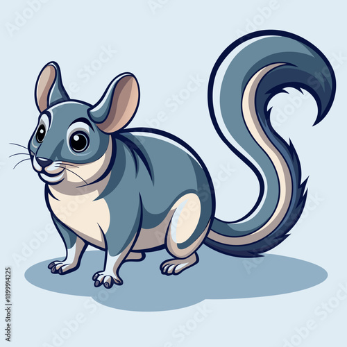 Cartoon Chinchilla with Striped Tail on Light Blue Background