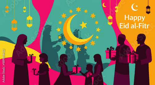 Family Celebrating Eid al Fitr with Gifts.